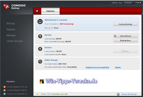 Comodo Backup professional data backup for the home