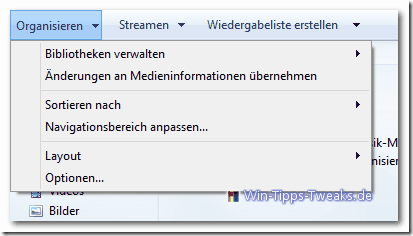 Windows 8 Media Player Optionen