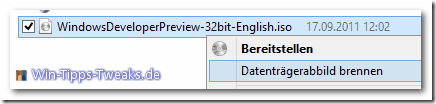 Kontextmenü  Datenträgerabbild brennen