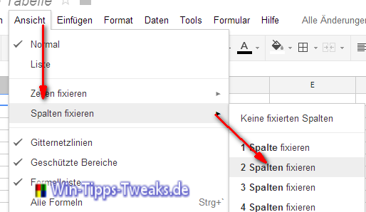 Google Tabelle Spalten fixieren