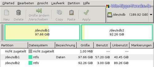 gparted Oberfläche gparted1