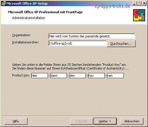 Create Office XP CD with integrated SP3