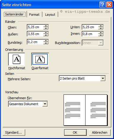 Word Mehrseitige Hefte Mit Mittelheftung Und Faltung Drucken Xp Tipps Workshops Xp Tipps