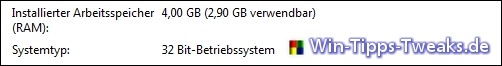 32 bit OS can only use 2,9 GB of RAM.