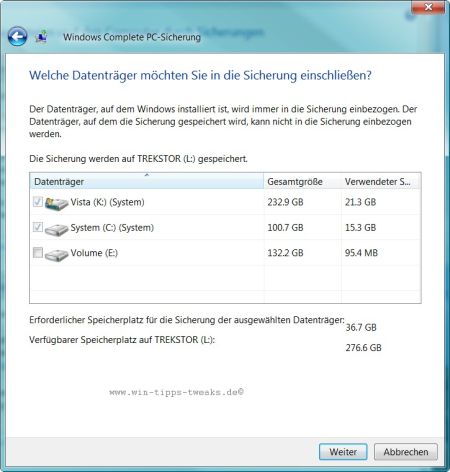 Welche Datenträger möchten Sie in die Sicherung einschließen? Welche Datenträger möchten Sie in die Sicherung einschließen?