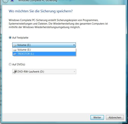 Wo möchten Sie die Sicherung speichern? Wo möchten Sie die Sicherung speichern?