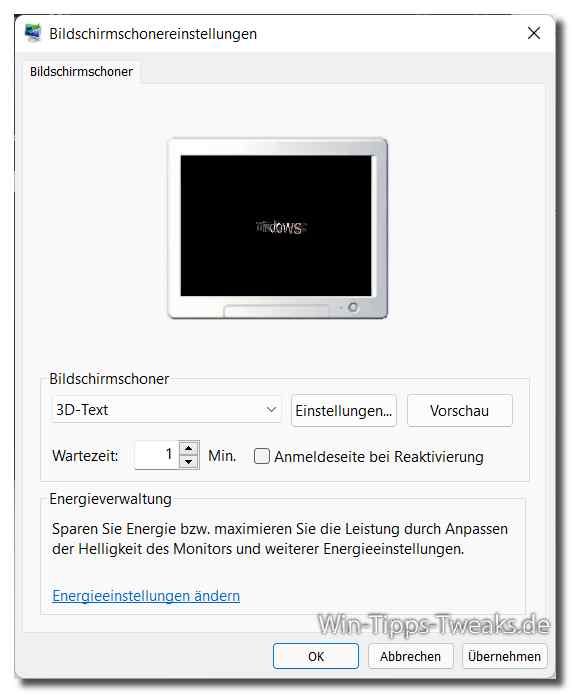 Systemeinstellungen Bildschirmschoner