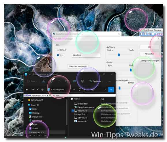 Windows 11 Bildschirmschoner Bubbles 