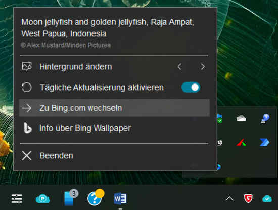 Paramètres de l'application de fond d'écran Bing