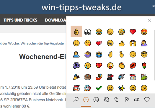 Windows 10 emoji panel