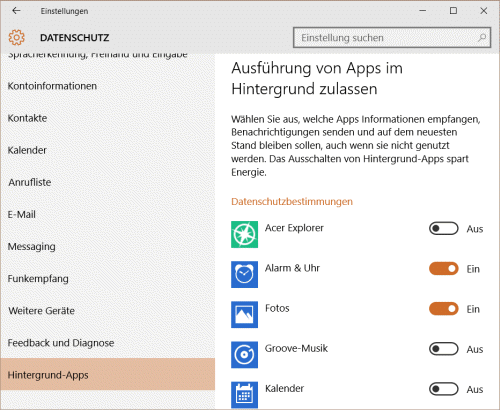 Disable Windows 10 background apps