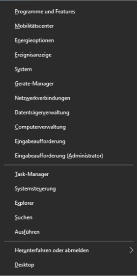 Tastenkombination: Windows Taste + X