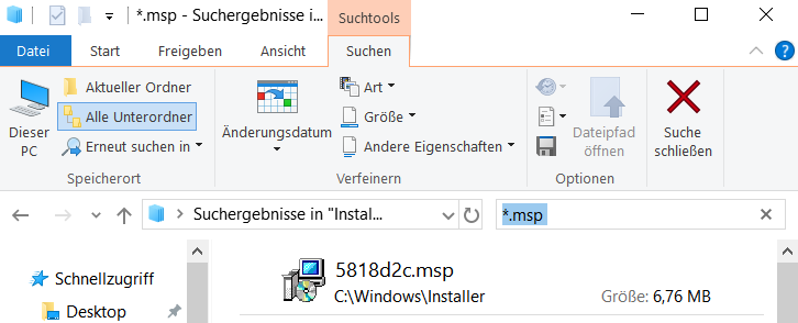 Windows Explorer Suche *.msp