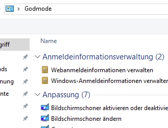 Windows 10 Godmode Anmeldeinformationsverwaltung