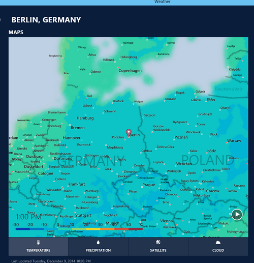 Temperatura de la aplicación meteorológica