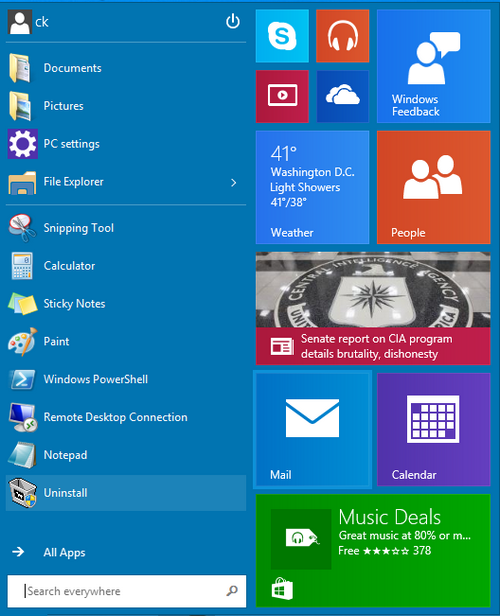 start menu