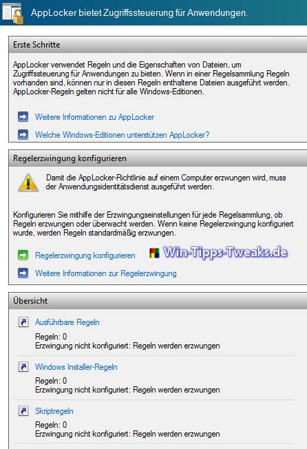 Applocker Einstellungsübersicht