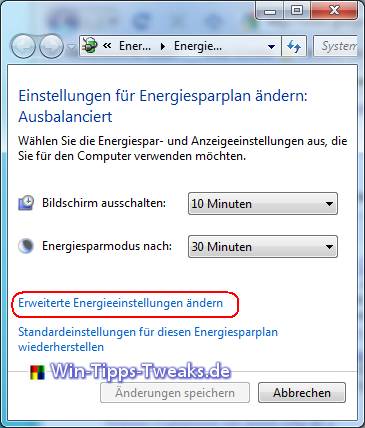 Erweiterte Energieeinstellungen ändern