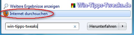 Internet durchsuchen im Startmenü