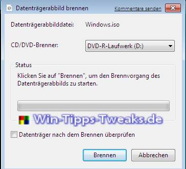 Burn ISO file directly with Windows 7