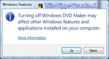 Turning off Windows DVD Maker may affect other Windows features and applications installed on your computer