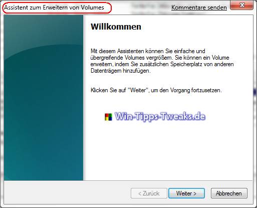 Assistent zum Erweitern von Volumes