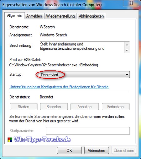 Eigenschaften von Windows search Eigenschaften von Windows search