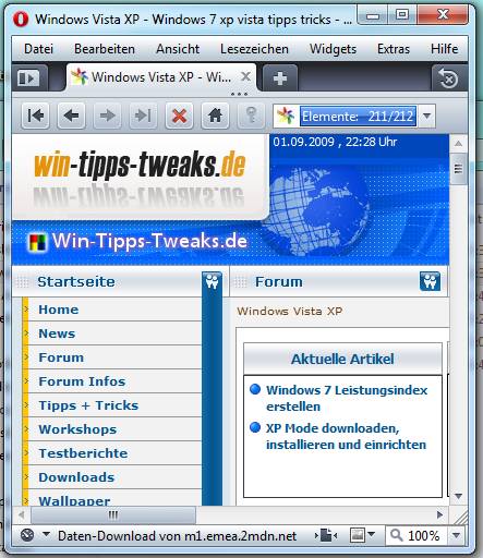 Zum Vergleich Opera unter Windows 7