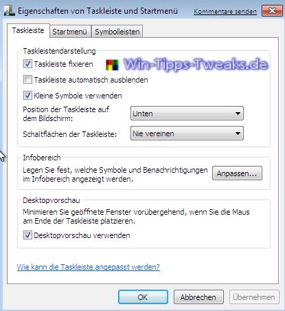 Windows 7 görev çubuğu işlevini devre dışı bırakın