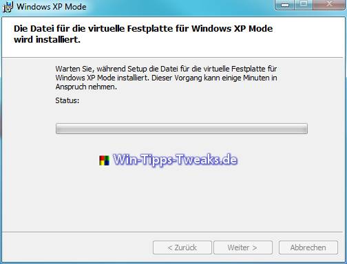 Virtuelle Festplatte wird installiert