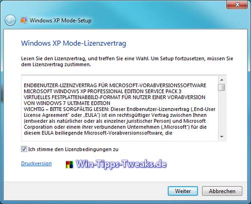 Windows XP MOde-Lizenzvertrag